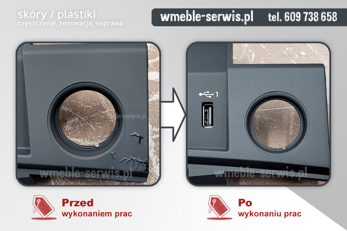 Uszkodzenie powłoki lakierniczej na plastikowym elemencie tunelu środkowego w Audi Q5